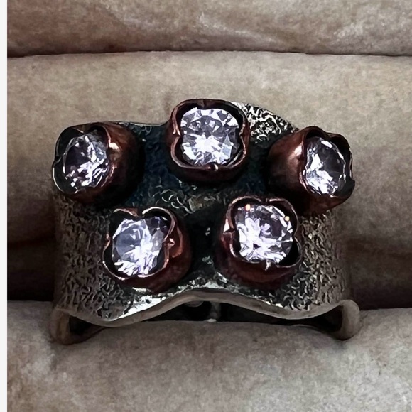 Handmade Vintage Sterling Silver and Copper Gemstone Ring - Picture 4 of 16